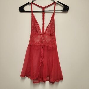 Victoria Secret Lingerie Womens Babydoll Laced Sheer Size Small Red Valentine